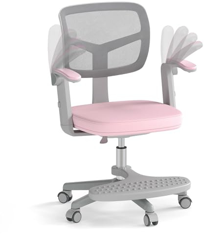 COSTWAY Kontorsstol för barn, sitthöjd 41–52 cm, justerbar höjd, barnskrivbordsstol med fällbart armstöd och fotstöd, snurrstol med hjul, kontorsstol för pojkar och