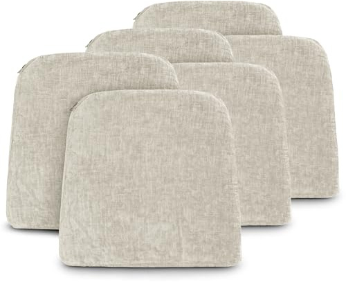 Pack 6 Cojines para Silla 42X40x36x4cm - Cojín Decorativo de Chenilla de tejido liso para Silla, Sofá o Comedor - Juego de Cojines de Asiento con Cintas de Sujeción,Fabricado en España,100% poliester