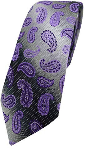 TigerTie - Corbata de diseño estrecho con estampado de cachemira., Violeta, lila oscuro, antracita, gris plateado, Talla única