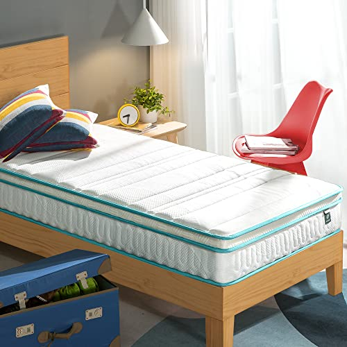 Zinus Memoryschaum-Feder-Hybridmatratze | Euro Top Federkern-Matratze | Mit Grüntee angereicherter Schaumstoff | 90 x 190 cm | Höhe 20.3 cm | H3-H4 Mittelfest | Rollmatratze | Oeko-TEX-Zertifiziert