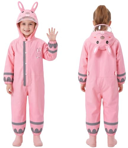 JinBei Imperméable Enfant Fille Rose Lapin Modèle Avec Capuche Velo Complet Animal Combinaison Sport Manteaux Protection Poncho Pantalon Respirant Randonnée Pluie 5-7 Ans