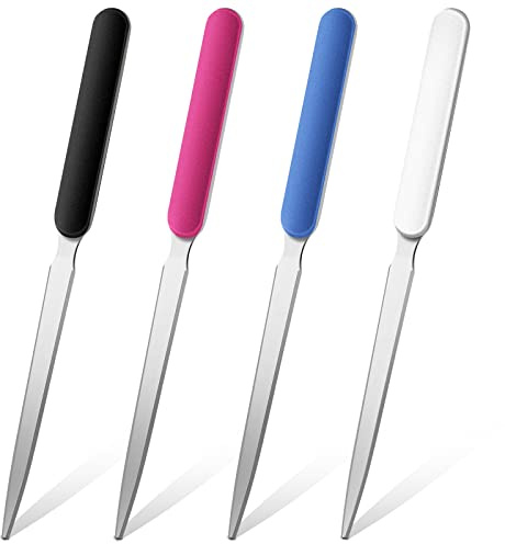 Kosiz Letter Opener Sword Stainless Steel Envelope Openers Slitters Mail Knife Lightweight Letter Knives for Office Home Supplies, 4 Pieces(White, Black, Blue, Red)