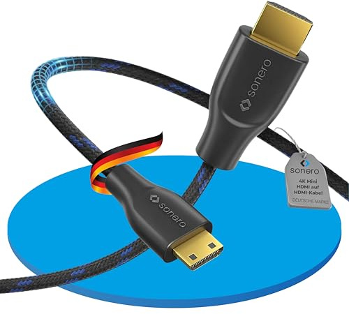 Sonero® cable Premium High Speed ​​Mini HDMI a HDMI 4K, conector Mini HDMI C a conector HDMI A, contactos chapados en oro, doble blindaje, funda textil, 1,00 m