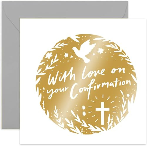 Old English Co. Special Confirmation Card for Girl or Boy - Gold Foil Religious Greeting Card for Confirmation Celebration - Religious Card for Family and Friends | Blank Inside with Envelope