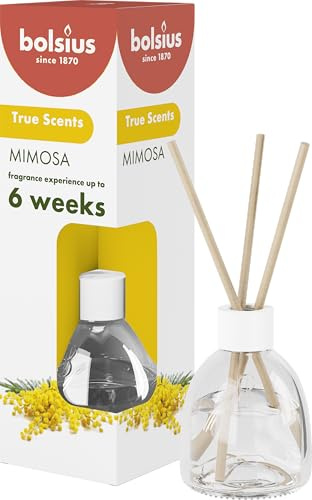 bolsius 8717847090324 True Scents - Bâtonnets Parfumés Diffuseur de Parfum d'intérieur - Mimosa - 1 Pièce - 60 ML - jusqu'à 6 Semaines - Parfum d'intérieur - avec des Extraits Naturels