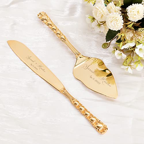 TUKDAK Ensemble de Couteau Et Serveur de Gâteau de Mariage, Or Personnalisé Couteau à Gâteau de Mariage et Ensemble de Serveur, Serveur de Tarte pour Fête Noël l'anniversaire (Nœud)