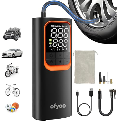 OFYOO Tire Inflator Portable Air Compressor,Air Pump with 170PSI High Pressure,Digital Tire Pressure,Preset Pressure Automatic Stop,Inflating Cars/Bicycles/Motorcycles/Balls,USB Charging Portable