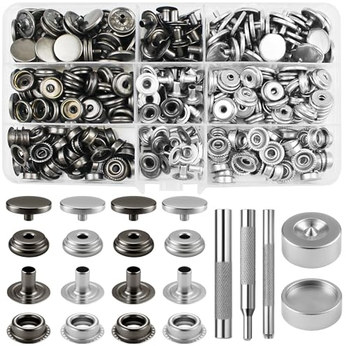HavaCue 360 Piezas Tachuelas para Ropa, 15mm Remaches para Cuero, Negro/Plateado Corchetes de Presion Metalicos con Kit de Botones de Presion Herramienta para Cuero, Bolsos, Jeans, Ropa, Artesanía