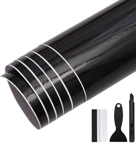 GRTHTATI 50cm x 150cm Pellicola Adhesiva per Auto Nero Lucido Pellicola Wrapping Pellicola Protettiva per Interni/Esterni di Auto, Moto, Bici (Nera Lucida, 50cm x 150cm)