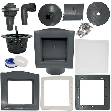 HAF® Kimmer da incasso completo in grigio per la piscina con ugello di ritorno, attacco tubo 32/38 mm e altri accessori, skimmer per la cura della piscina – Qualità: Made in Europe