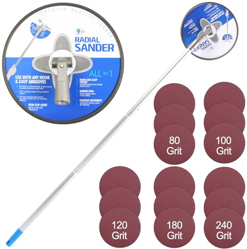 Gemsaya Slipmaskin för gipsstång, 360° rotation handväggsslipmaskin med 88 tum förlängningsstång + 15 st slipark (80, 100, 120, 180, 240 korn), radiell slipning för vägg takrengöring polering