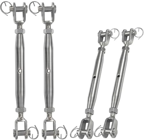 M10 Turnbuckle Tensioner,4PCS Heavy Duty Jaw&Jaw Turnbuckle Wire Rope