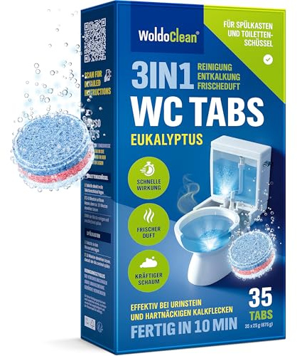 Schede per WC a 3 fasi, formula di eucalipto, fresca, 35 pastiglie