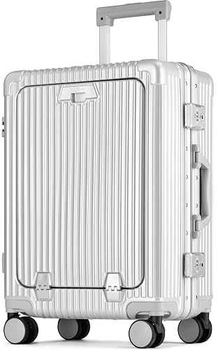 POSH Maleta de equipaje de mano con compartimento para portátil de 17 pulgadas y marco de aluminio – Carro rígido de policarbonato para hombre con cierre de hebilla TSA, soporte para bebidas y funda