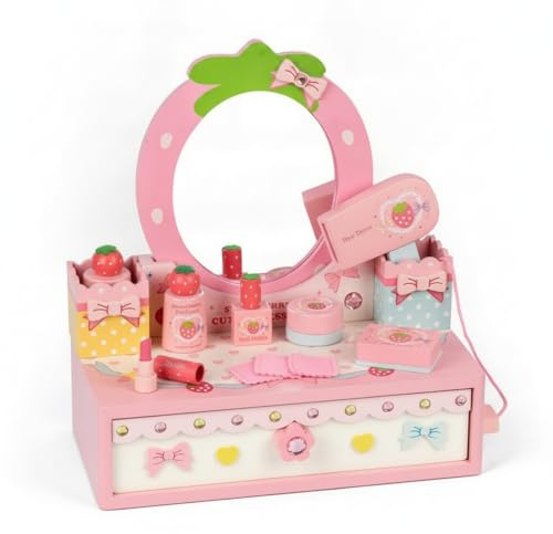 Wsymxuo Coiffeuse Princesse Rose Décors Fraise Coiffeuse Princesse Accessoires Miniatures Table Maquillage Enfant pour Enfants, Déguisement
