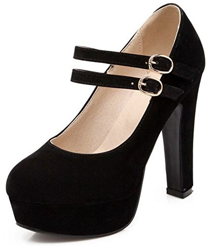 Smilice Women Mary Jane High Block Heel Court Shoes Round Toe Platform Shoes Size 1-12.5 US (Black,9 B(M) US)