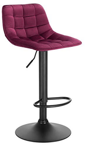 WOLTU 1x Barhocker Barstuhl Tresenhocker Bistrohocker Designer Hocker mit Rückenlehne, aus Samt und Metall, höhenverstellbar drehbar, Bordeaux