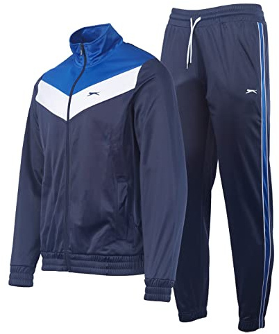 Slazenger Mens Poly Tracksuit - Navy/white/royal - XL