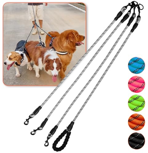 Guinzaglio doppio per cani, comodo guinzaglio per cani con riflettente, nessun groviglio, triplo guinzaglio per cani (grigio tre guinzagli)