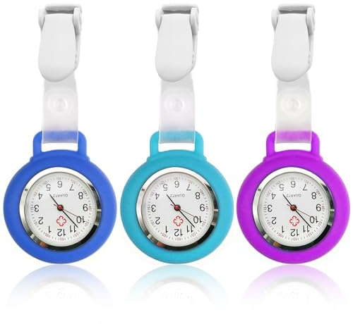 HOSPAOP Krankenschwester Uhren mit Clip, 3 Pcs Schwesternuhr Analog Quarzwerk Pflegeruhr Ansteckuhr Taschenuhr Schwester Uhr aus Silikon für Damen Herren Pfleger Ärzte zubehör