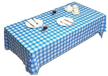 Mantel rectangular de hule plastificado, 1 pieza Mantel desechable de plástico con cuadros blancos y azules, para fiestas, picnics, banquetes, cumpleaños y meriendas, multicolor, 140 * 272 CM
