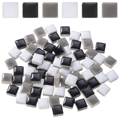 sourcing map 205pcs Ceramic Mosaic Tiles, Bulk Stained Square Glazed Porcelain Pieces Kit for DIY Crafts, Handmade Art Craft Projects for Home Decor(200g, Black White)