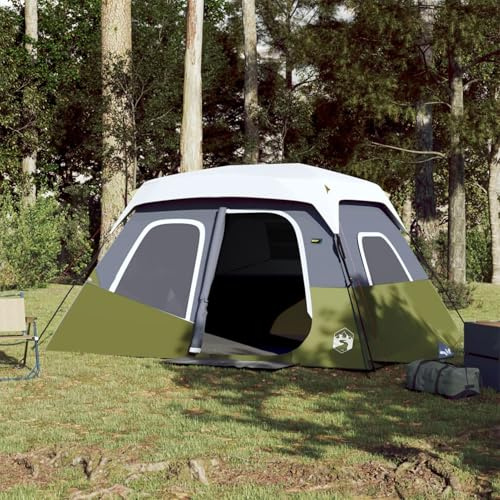 IKAYAA Tienda de Campaña de Cabina para 6 Personas, Impermeable, con LED, 3 Estaciones, para Campamento en Coche, Verde, 344 x 282 x 212 cm