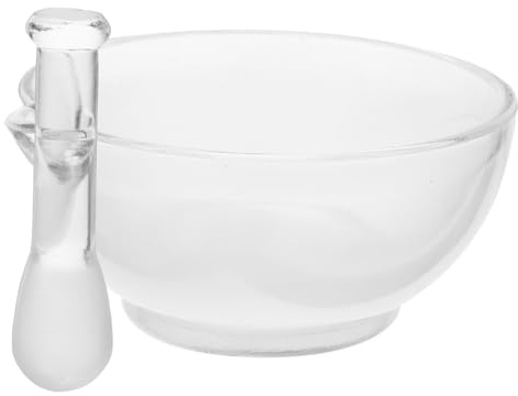 OKUMEYR Juego De Mortero y Cuenco De Vidrio 150 Mm Con Pistilo Antideslizante Para Laboratorio y Cocina, Mortero Resistente Para Moler y Mezclar Medicamentos y Especias