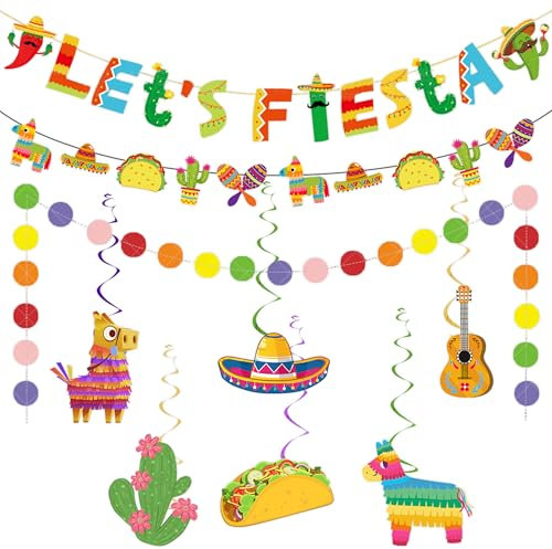 9 Pezzi Decorazioni per Feste Messicane, Cinco De Mayo Decorazioni, Fiesta Decorazione Fiesta Bandierine Ghirlande Decorazioni da Appendere a Spirale Accessori per la Messicana