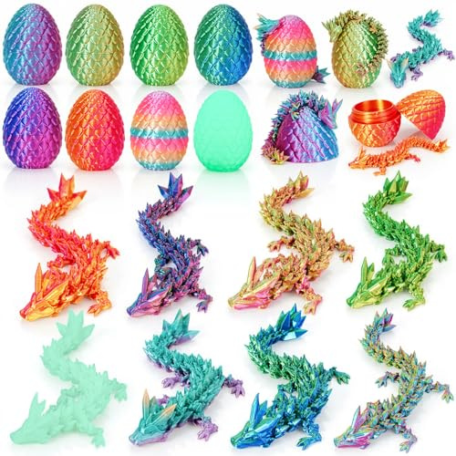 8PCS 3D Printed Dragon, Easter Dragon Eggs, Mystery Dragons Egg Fidget Toy, Easter Basket Stuffers 3D Printed Animals Set