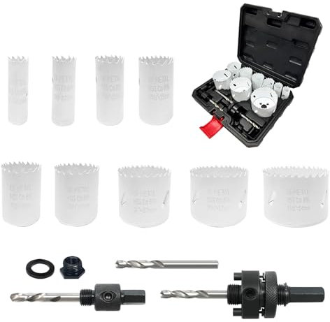 Greywolf 15 pcs Bi-Metal Hole Saw Set, M42 8% Cobalt HSS Hole Saw Kit with 3/4-2-1/2 (19-64mm) 9 pcs Hole Saw Blades, Box with Arbor, Drill Bit, Hex Key, for Metal, Wood, Plastic