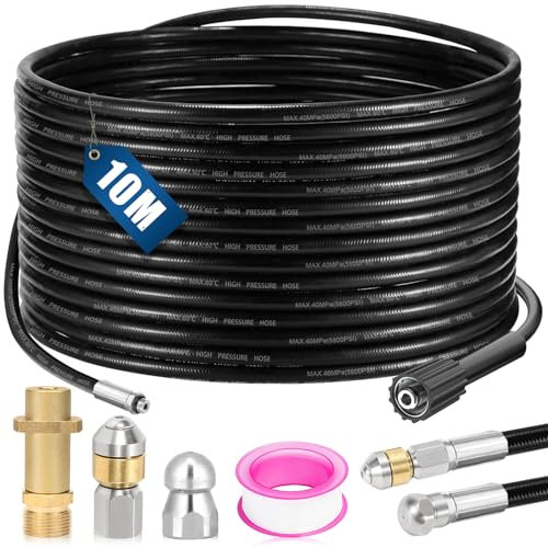 BHHTBB Furet Deboucheur Canalisation Karcher 10M 180 Bars Tuyau Deboucheur Canalisation pour Karcher K2 K3 K4 K5 K6 K7 Tuyau Haute Pression avec Adaptateurs e Buse Fixe, Buse Rotative