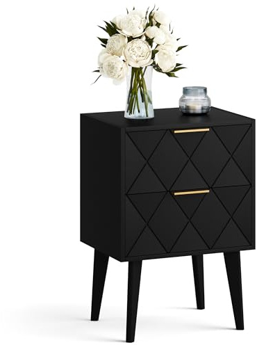 Table de Chevet en Bois Table de Nuit avec 2 Tiroir,Table d’Appoint MDF, pour Chambre, Bureau Salon, Moderne,40 * 30 * 56cm, Noir