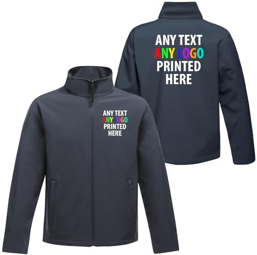 Personalised Softshell Jacket Mens Custom Printed Logo Text Workwear Outdoor Full Zip Coat