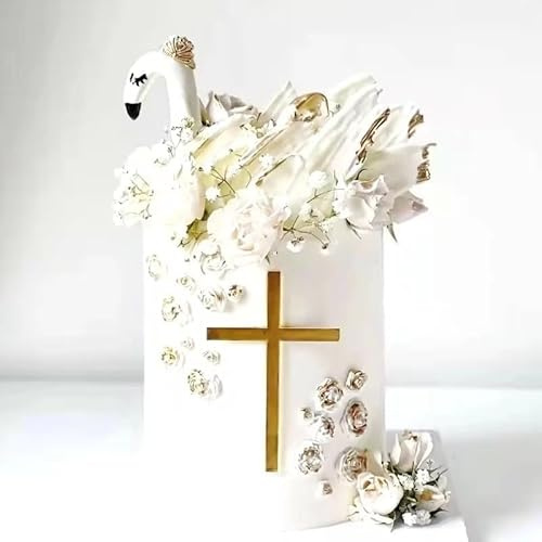 Topper Gateau Croix, 10 Pièces Decoration Gateau Croix Dorée, Décoration Gâteau Communion Acrylique, Deco Gateau Communion 15 x 10 cm pour Mariage, Fête d'Anniversaire, Fête de Baptême