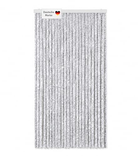 Lemodo Flauschvorhang 100x200 cm, Türvorhang Wohnwagen, Insektenvorhang Tür, Fliegenschutz für Wohnmobil, Camping, Vorzelt, Balkontür & Terrasse, kürzbar, 24 Stränge (100x200 hellgrau/weiß)