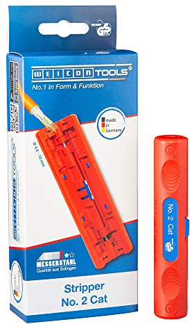 WEICON TOOLS Stripper No. 2 Cat | Entmanteler, Abmanteler von PVC-Datenkabeln, Rundkabeln & Stromkabeln, Blau,rot