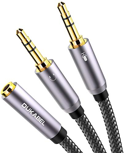 DuKabel Headset Splitter Kabel Vergoldet und Stark Geflochten Headset Adapter Klinke Y Kabel (3,5mm TRRS Buchse auf 2 x TRS Stecker) für PS4 Gaming Kopfhörer oder 4 polig Mikrofon - 0.3 Meter