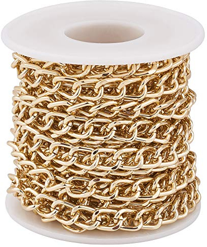 Craftdady, Rotolo da 5 metri di catena a maglia barbazzale in alluminio dorato, con maglie intrecciate non saldate, con bobina, da 10 x 6,5 x 1,8 mm, per la creazione di collane in stile punk cubano