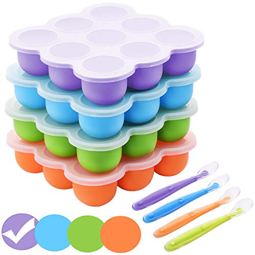 Boîte de Rangement Congelée Pour Aliments Pour Bébés, Bébé Récipient en Silicone avec Couvercle Hermétique et 9 Alvéoles Indépendantes, Stockage De Nourriture Plateau de ​Congélateur, 9 x 75ml, Violet