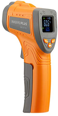 Inkbird Infraröd termometer, temperaturmätare IR-pyrometer laser digital termometer -50 °C till 550 °C, kontaktlös med färg lcd larmfunktion justerbar utsläppsnivå kök inomhus/utomhus