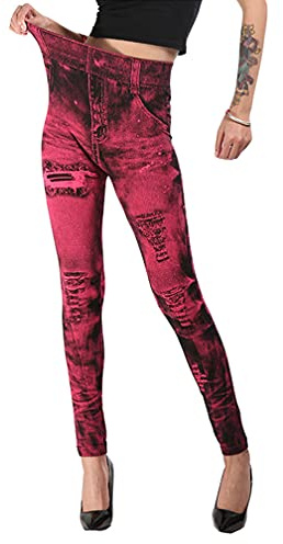 Jungerhouse Femme Slim Leggings Imitation Jeans Pantalon de Crayon Stretch Jeggings Collant Extensible Push Up Fesse Treggings
