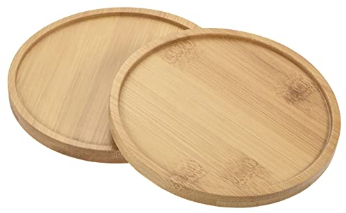 PATIKIL Plant Pot Saucer, 2 Pack 4.7 Inch OD Bamboo Round Flower Drip Tray for Indoors