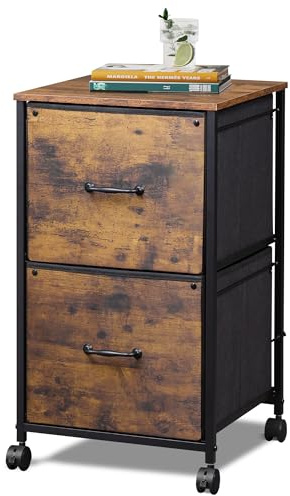 DEVAISE 2 Drawer Mobile File Cabinet, Rolling Printer Stand, Fabric Vertical Filing Cabinet fits A4 or Letter Size for Home Office, Rustic Brown Wood Grain Print