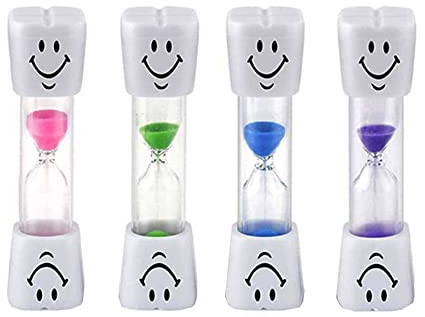 4 Stück Zahnbürsten-Timer, Sanduhr, 3 Minuten, Sanduhr, Lächeln, Sanduhr, Timer für Kinder, richtige Zahnbürste