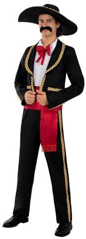 Funidelia Disfraz de Mariachi para hombre, Incluye pantalón, fajín, sombrero, chaleco con camisa incorporada y pajarita, Catrina - Traje para adultos para fiestas, Carnaval y Halloween - Talla XXL