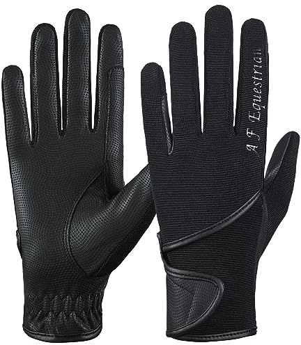 AFE Ladies Horse Riding Gloves Track Fabric Gloves Synthetic Leather Equestrian Black Stretch Thermal Lined