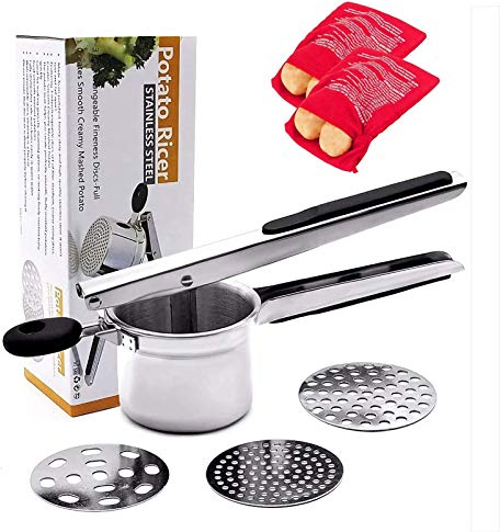 JOEBO Passapatate e schiacciapatate in Acciaio Inox con 3 Dischi intercambiabili ＆ Schiacciaverdure /55