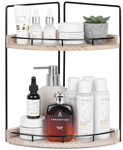 Winter Shore Organizador Baño de Madera de 2 Alturas - Esquinero Baño Ducha - Armario Esquinero con Estante para Baño - Organizador para Encimeras de Cocina, Lavabo, Perfumeros y Tocadores