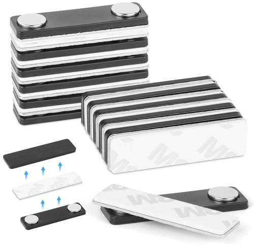 OFFCUP Placas de Identificación, 12pcs 45x13mm Identificadores Personales Magnéticos, Placas para Identificar Nombre con Imán de 2 Puntos para Uniforme Camisas Oficinas Escuelas Reuniones (Negro)